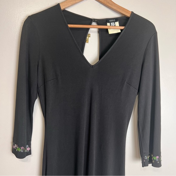 Versus Versace Black Midi Dress with Embroidered Cuffs Size 28/42 (USA 6) GUC - Picture 2 of 7